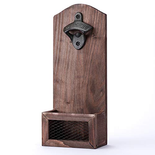 Bottle Opener With Cap Collector Catcher,Vintage Wooden Wall Mounted Bottle Opener，Ideal Gift For Men And Beer Lovers, Use As Bar Decoration. #TOP6