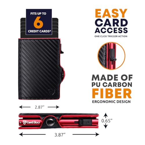Image of Card Blocr Pop Up Wallet for Men RFID Blocking Carbon Fiber Slim Design 4-6 | Card Holder Wallet with Front Pocket Wallet Style Offers Easier Access Cash & ID Storage, Plus Everyday Carry Conveniences.