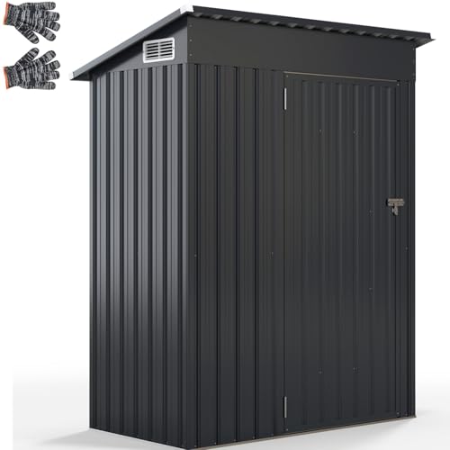 GiantexUK 5x3FT Metal Garden Shed, Galvanized Outdoor Storage Shed with 2 Air Vents, Lockable Door & Slope Roof, Utility Tool House Building for Backyard Patio Garbage Bike (150x88x185cm, Grey)