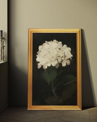Image of HUARCEY Gold Framed Vintage Wall Art for Living Room, Flowers Painting Canvas Print Shelf Decor for Kitchen, Aesthetic Bedroom Wall Art, Christmas Gifts for Friends or Family (White Hydrangea 24 inchx36 inch)