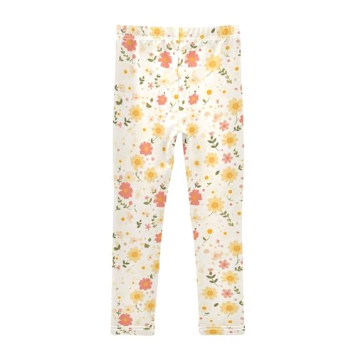 KLL Polka Dots and Tender Chamomile Flowers Toddler Baby Girl Leggings Stretch Full Length Yoga Pants Running2