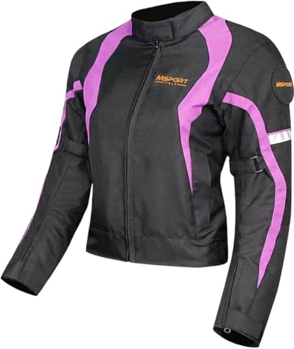 Msport Damen Motorradjacke Wasserdicht mit CE-Zertifizierten Protektoren Sicherheit und Komfort auf jeder Fahrt - Violett XL