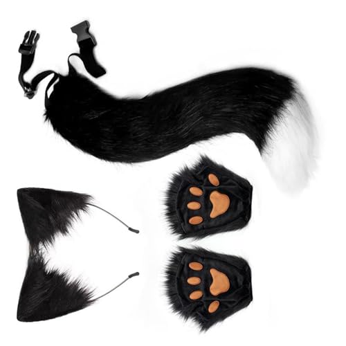 [Mllepjdh] Plush Paw Gloves Detailed Design Comfortable Wear Multi Use Cosplay Accessory Halloween Supplies Premium Cosplay Paws