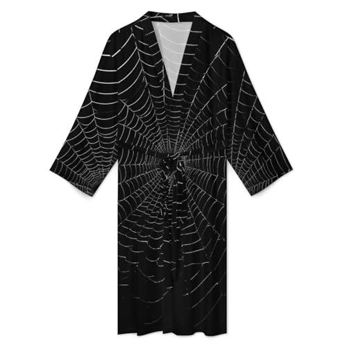 Spider Web Printed Mens Bath Robe Lightweight Soft Bathrobe Knee Length Spa Sleepwear3
