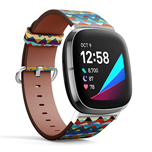 CJBROES Replacement Leather Watch Band, Compatible with Fitbit Versa 3 and Fitbit Sense of Wristband Bracelet Accessory - Geometric Classic Chevron