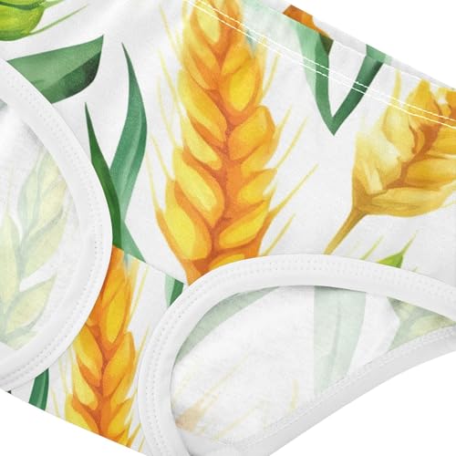 Watercolor Wheat Gold Green Leaves Panties for Girl Toddler Underwear Floral Cotton Fancy Briefs Undies Kids 2t4