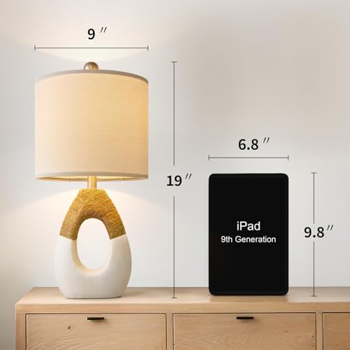 OYEARS Boho Table Lamps Bedroom Living Room Set 2 Small Farmhouse Rattan Table Lamp 19”Rustic Home Decoration Nightstand Bedside Lamp for Office Compatible with Smart Light Bulbs(Not Include Bulbs) - Image 2