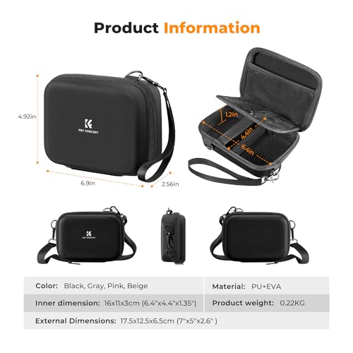 Image of K&F CONCEPT Carrying Case for Digital Camera, Hard Shell Protective Case | EVA material, Water Resistant, for CCD /Sony /Canon Digital Cameras, with Shoulder Strap, Shockproof, Compact size
