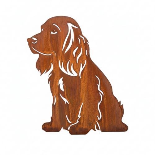 Kapaga - Edelrost Gartenstecker Cocker Spaniel - Rost Deko Hund Rostfigur Gartendeko für Draußen - stabile Metall Gartenfigur aus Stahl - Wetterfest für Beet Terrasse - 35x30cm