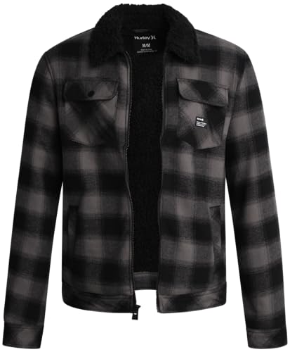Image of Hurley Mens Flannel Jacket - Soft Fleece Plaid Sherpa Lined Flannel Trucker Jacket - Warm Winter Jackets for Men