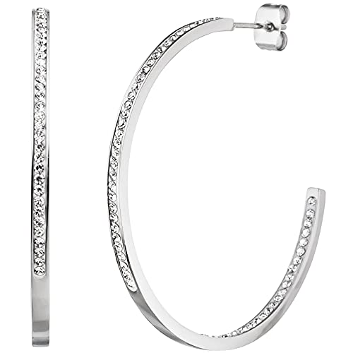 Jobo Damen-Creolen aus Edelstahl mit 134 Kristallsteinen