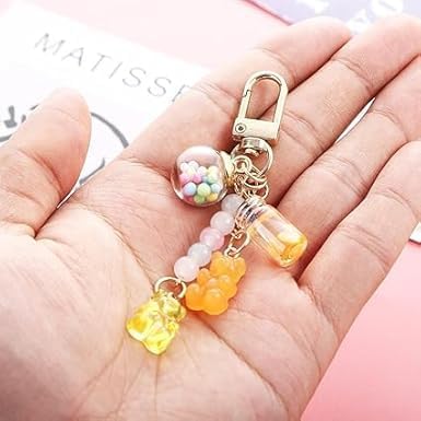 Creative Resin Gummy Bear Keychain – Cute Candy Color Animal Bear Charm for Women, Colorful Key Ring for Car Keys, Backpack & Bag Pendant, Girly Accessory, Perfect Jewelry Gift（Yellow/Brown） image 2
