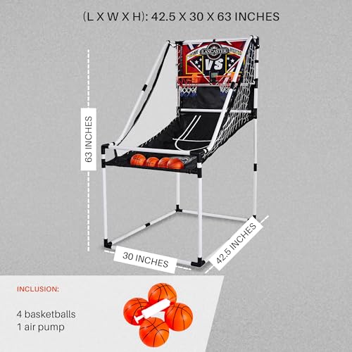 Lancaster 2 Player Junior Indoor Arcade Basketball Dual Hoop Shooting Rec Room Game Set with 4 Basketballs, Air Pump, and LED Scoreboard