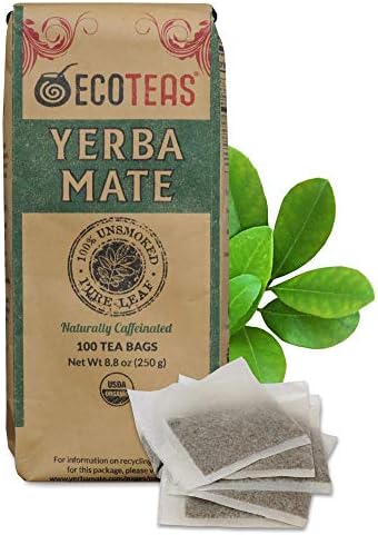 ECOTEAS Organic Yerba Mate Tea Bags Unsmoked 100 Count 8.8 oz Pack of 1