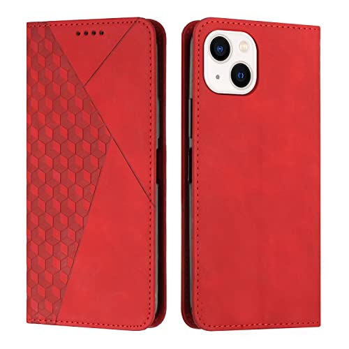 KOUYI Funda para iPhone 15(6,1 Pulgadas), PU Cuero Flip Folio Carcasa [Magnético][Soporte Plegable][Ranuras para Tarjetas],Capa Tipo Libro Flip Case Wallet,Antigolpes Cover (Rojo)