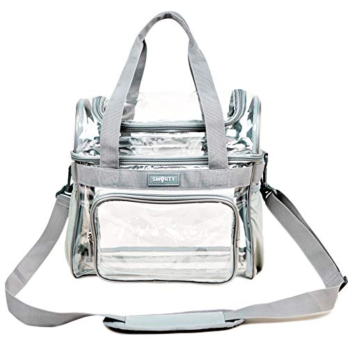 Heavy Duty Clear Lunch Tote Stadium Bag Correctional Officers Approved Crossbody Diaper Travel Makeup Cosmetic Bag for Work NFL Football NCAA Basketball PGA NASCAR Concerts (Gray, 12 x 6 x 12)