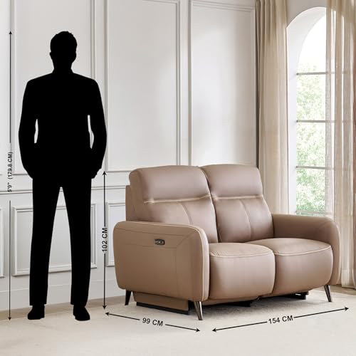 Image of Home Centre | Skyros Electric Half Leather 2-Seater Recliner | Recliner Sofa for Living Room | Pine Wood, Solid Wood | Brown | 1 Year Warranty