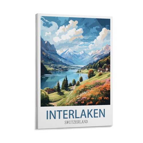 Imprimé de voyage en Suisse Interlaken poster vintage pour décoration murale de salon