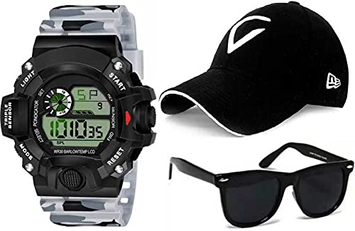 SELLORIA Boys Combo Pack of Black Dial Digital Watch with Black Sunglass with Baseball Cap Black Pack of 3 (B09BNR2PCV) Amazon Price History, Amazon Price Tracker