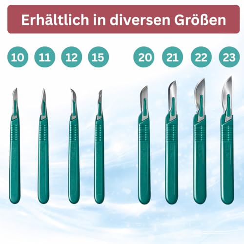 Einmal-Skalpell Nr. 21 – 10 Stück in einer Packung - Steril, rostfreie Stahlklinge, Kunststoffgriff, einzeln verpackt – Medizinischer Einweg-Operationsbesteck | Heinz Herenz Medizinalbedarf