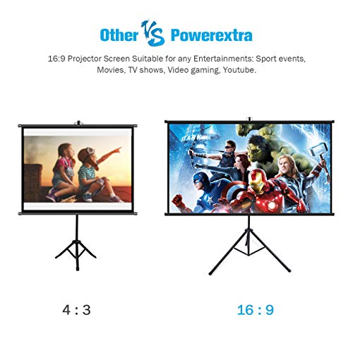 image for Powerextra 80 inch Projector Screen with Stand, 16:9 HD 4K Indoor Fold