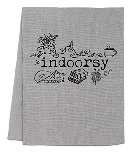Funny Dish Towel, Indoorsy Flour Sack Kitchen Towel, Sweet Housewarming Gift, Farmhouse Kitchen Decor, White Or Gray (Gray) #TOP14