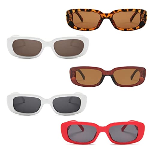 Óculos De Sol Hype Retrô Retangular Moda Unissex Blogueira Branco Marrom Vermelho e Onça SYANG (Bran