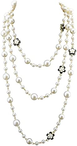 Fashion Design Chic Long Imitation Pearl Clover Flower Strand Necklace for Women