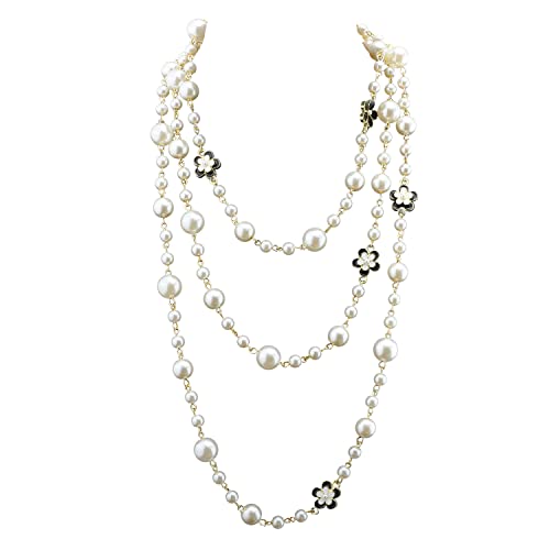 Fashion Design Chic Long Imitation Pearl Clover Flower Strand Necklace for Women