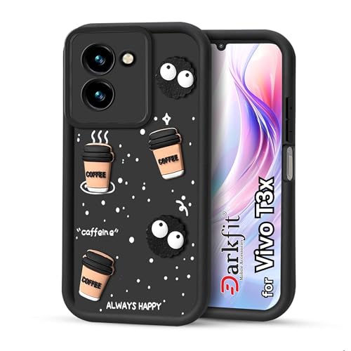 Image of Back Case Cover Compatible with Vivo T3x 5G | Cute Fun Cartoon Ball 3D Coffee Silicone Case | Body Protection | Camera Protection | Shock Proof | Color Black | Pack of 1