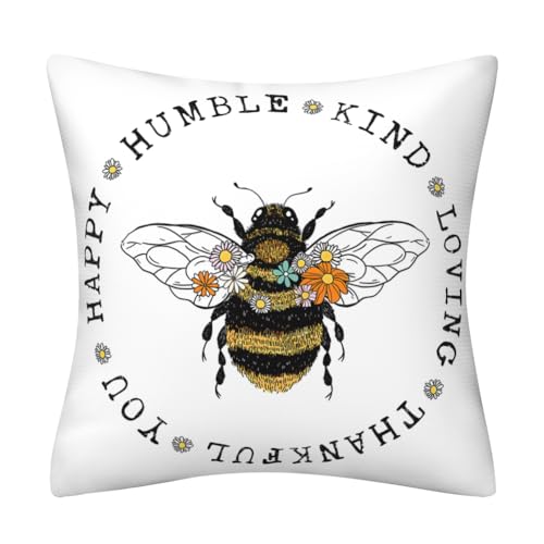 DILOXNSU Bee Cushion Covers 45 x 45 cm Bee with Daisy Velvet Square Double Sided Decorative Pillows Cover for Sofa Bed Home Garden Outdoor Cushions Covers 18 x 18 inch