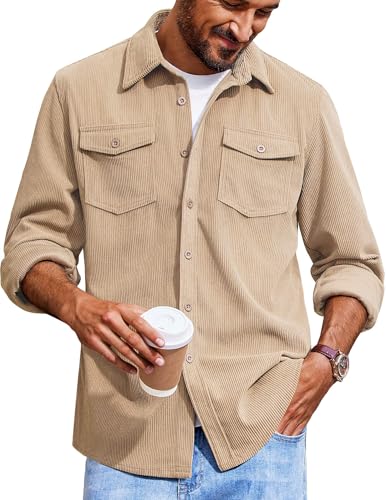 COOFANDY Corduroy Button Down Shacket