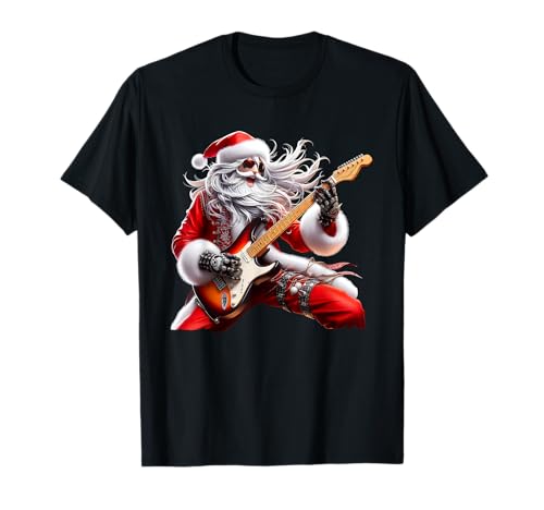Rock Guitar Santa Claus Playing Guitar Christmas Pajamas Fun Camiseta