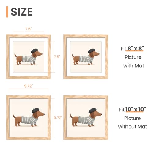 Image of upsimples 10x10 Picture Frame, Display Pictures 8x8 with Mat or 10 x 10 Without, Wall Hanging Square Frames, Natural Style, 1 Pack