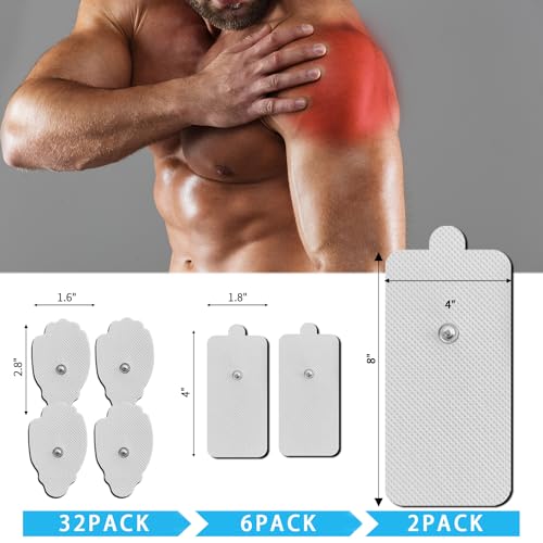 Image of TENS Unit Replacement Pads 4X8 inch, 40 Pcs Premium Quality Snap Replacement Electrodes for TENS and EMS Muscle Stimulator, Using 3.5mm Snap Connector