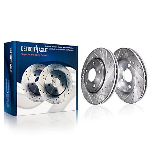 Image of Detroit Axle - Front Brake Kit for Chrysler Sebring 200 Dodge Avenger Caliber Jeep Compass Patriot, 11.57'' inch Drilled & Slotted Brake Rotors Disc Brake Caliper Replacement