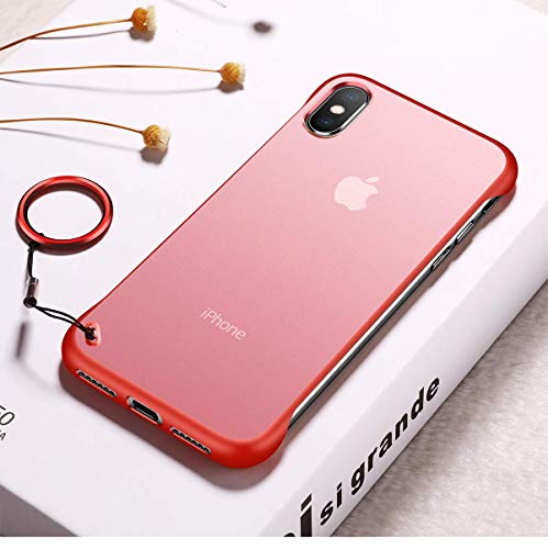 KeKeYM for OnePlus 7 Cases Frameless, Translucent Matte Texture Design Ultra Thin Slim fit Protective Cover Shockproof Bumper with Metal Ring Holder Finger Grip Case - Red