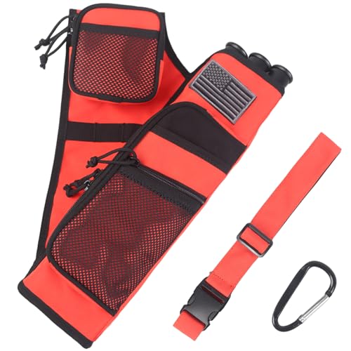KRATARC 3-Tubes Hip Quiver Waist Hanged Arrow Archery Carry Bag with Pockets Adjustable Belt (Fire Orange)