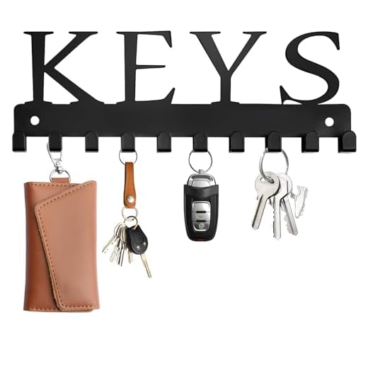 RELBRO Key Holder Wall Mounted, Black Key Hanger for Wall Decorative Metal Key Rack Hooks Keychain Holder with 10 Hooks for Doorway Entryway Hallway Office 2 Installation Ways 10.27" x 3.62"