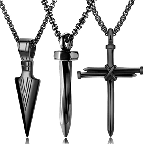 Black Arrow Pendant Necklace Arrowhead Pendant Necklace Spear Point Pendant Necklace Nail Cross Pendant Necklace For Men Women,316L Stainless Steel Punk Gothic Biker Pendant Necklace Jewelry Set Gift For Boys Him Her (Pendant_B) #TOP11