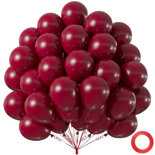 50pcs Burgundy Balloons 12 Inch Premium Thick Matte Maroon Wine Red Latex Balloon with Ribbon & Glues for Graduation 2026 Boho Wedding Fall Thanksgiving Party Decorations