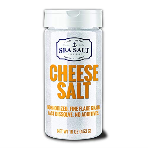 Cheese Sea Salt for Cheesemaking - Non-Iodized, Fine Flaked, No Additives, No Bleaching, Fine Grain for Homemade Cheese Making - 1 Pound - Sea Salt Superstore (1, 1 Pound)