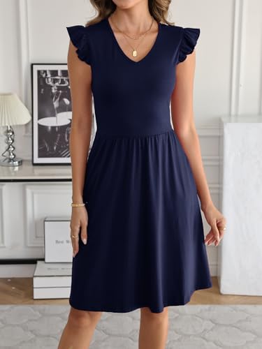 Image of HELYO Women's Summer Dresses Cute V Neck Ruffle Sleeve Cocktail Short Work Casual Dress with Pockets 648