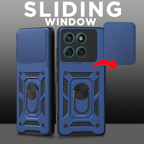 Image of Pikkme Back Cover for Motorola Moto Edge 60 5G / Motorola Moto Edge 60 Fusion 5G | 360 Protection Case | Sliding Camera Shield Cover & Ring Holder Stand D10 Tough Armor Bumper Case (Blue)