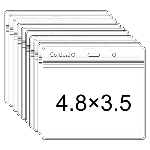 Clear Plastic Horizontal Badge Holder - Coideal 12 Pcs Thick Name Tag Id Card Protector Holders Large Transparent Sleeve Waterproof (4.8 X 3.5 Inch) #TOP27