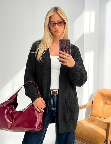 Image of MEROKEETY Long Sleeve Oversized Cardigan Sweaters for Women | Fall Winter Sweaters, Open Front, Chunky Knit, 2026 Casual Work Outerwear with Pockets
