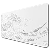 llsxi Large Gaming Mouse Pad with Stitched Edges,Non-Slip Base Desk Pad,White Wave of Japanese Kanagawa Mouse Pad,XL 11.8x31.5 inch Extended Keyboard Pad Long Desk Pad for Office and Game