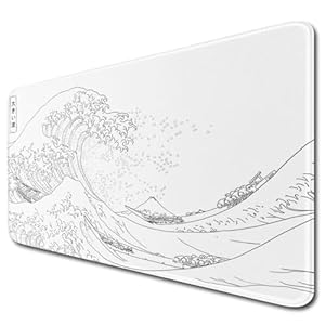 Large Gaming Mouse Pad with Stitched Edges,Non-Slip Base Desk Pad,White Wave of Japanese Kanagawa Mouse Pad,XL 11.8×31.5 inch Extended Keyboard Pad Long Desk Pad for Office and Game
