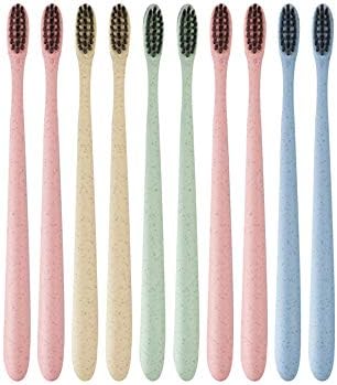 Ultradent 20 counts wheat straw toothbrush,black soft bristles small brush head,simple design&eco-friendly-pack of 4 assorted colors