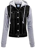 Design by Olivia Women's Classic Casual Hooded Denim Jacket Black M